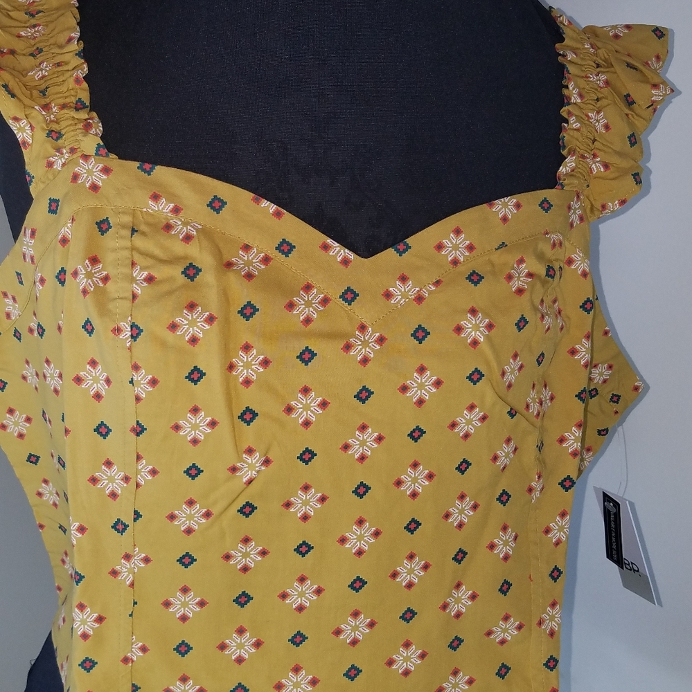 BP Tan Mustard Folard Dot Ruffle Strap Crop Top - Picture 4 of 11